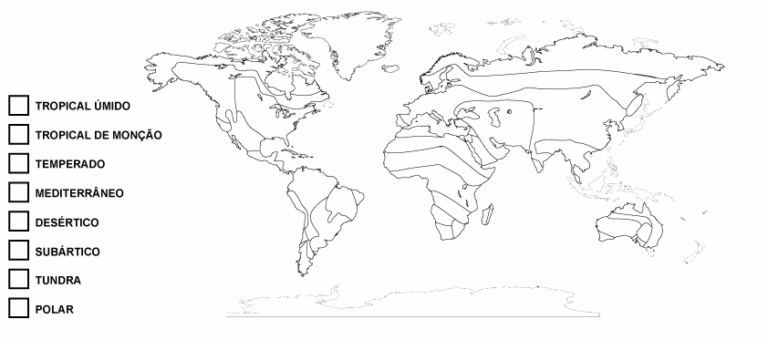 Mapa Mundi de Climas – para colorir